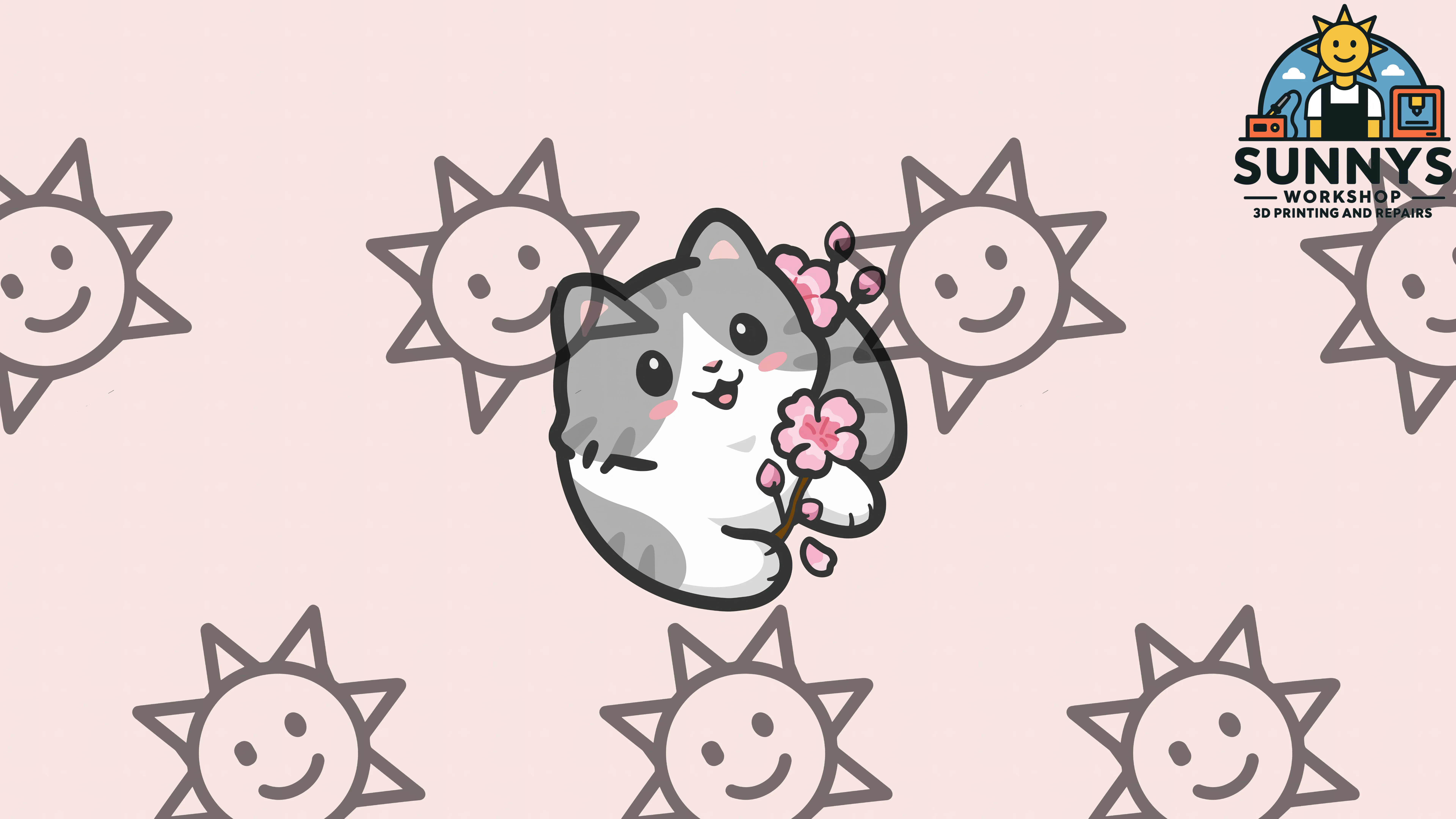 Cute Kitten With Cherry Blossoms