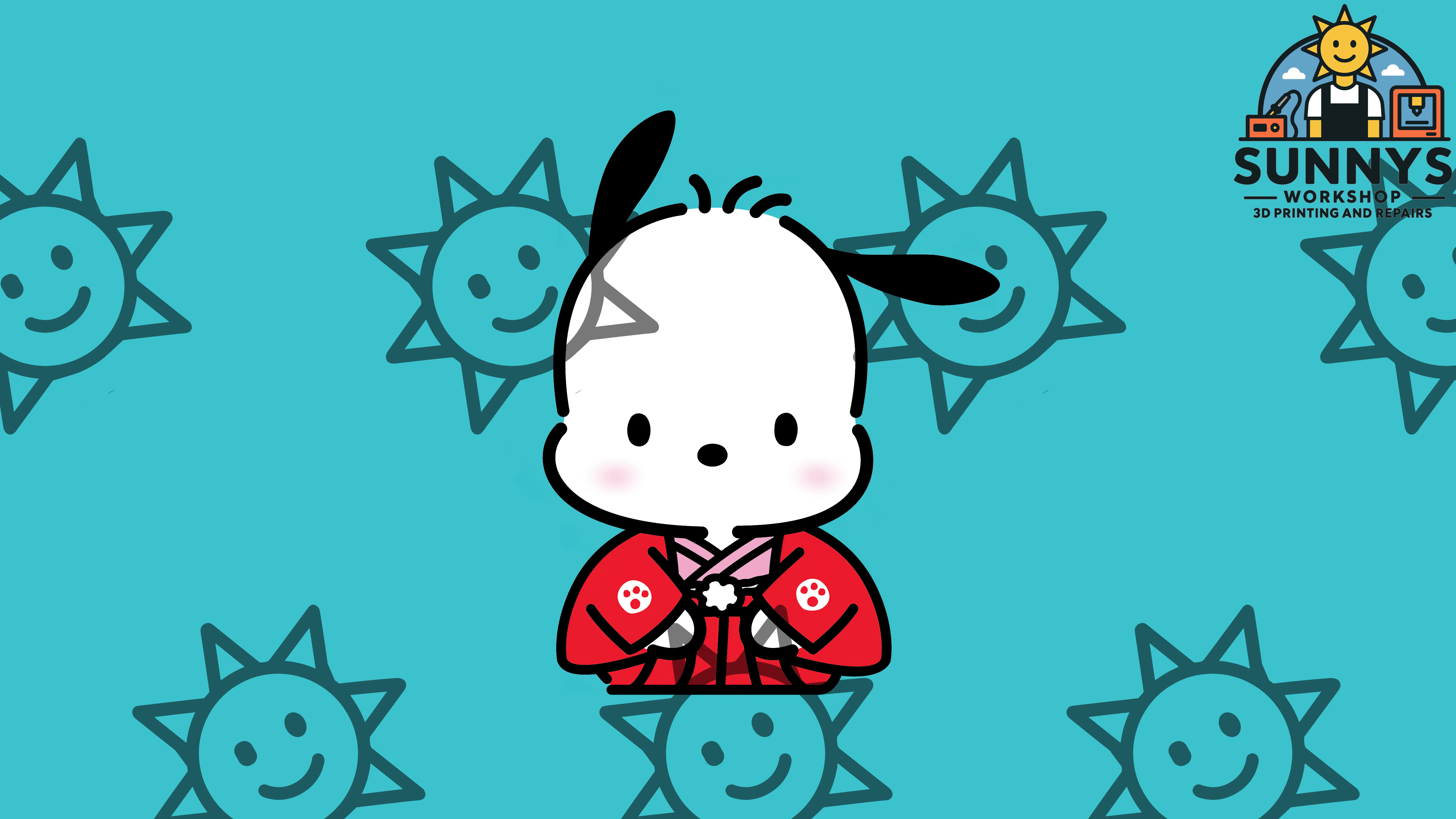 Cute Puppy in Red Kimono